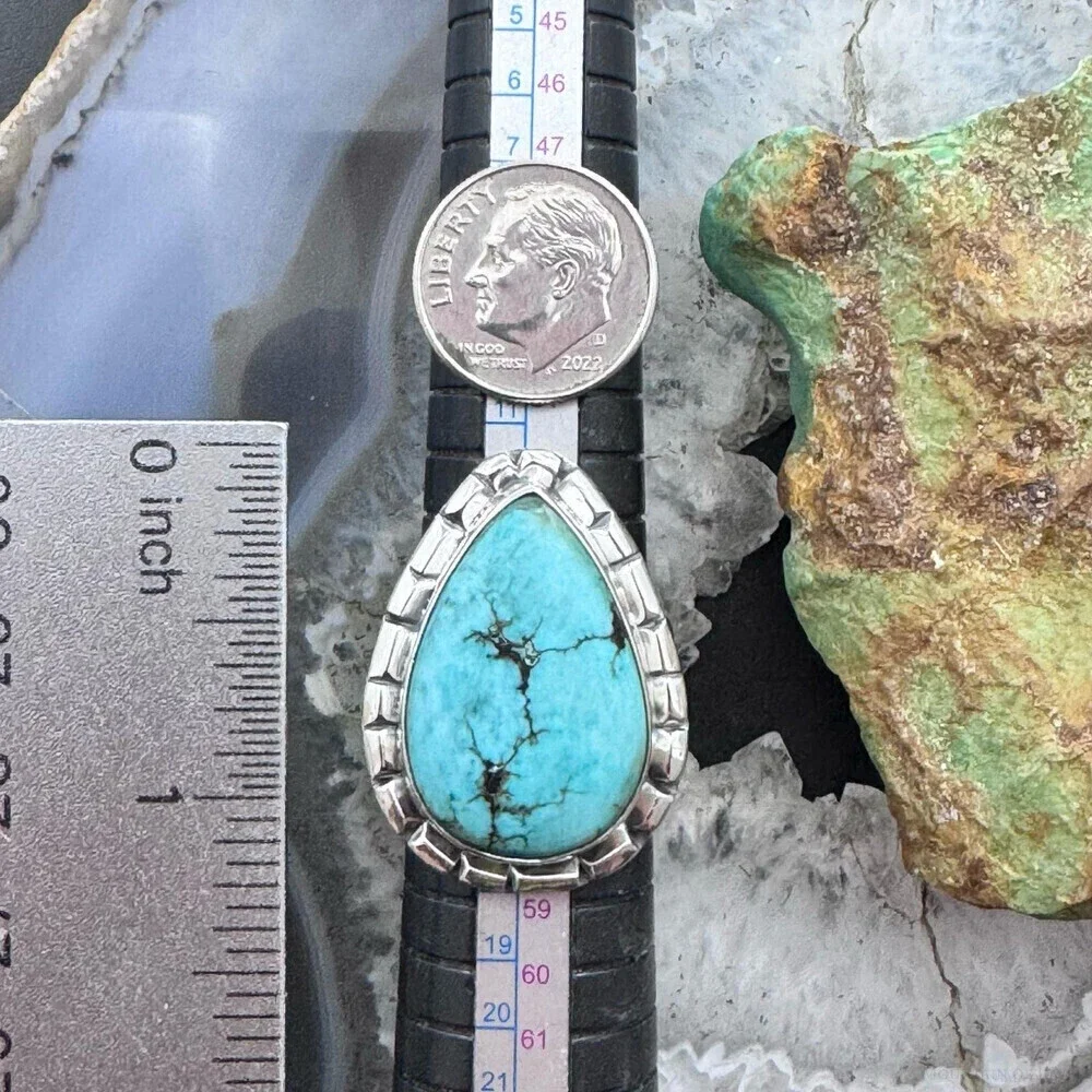 Sterling Southwestern Style Teardrop Tibetan Turquoise Ring Size 7.75 For Women